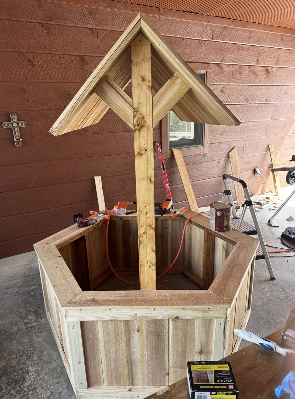 Wishing well under construction in the Taddog Woodcraft shop
