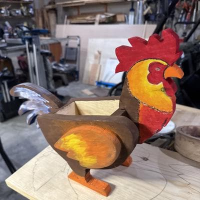 Painted rooster planter
