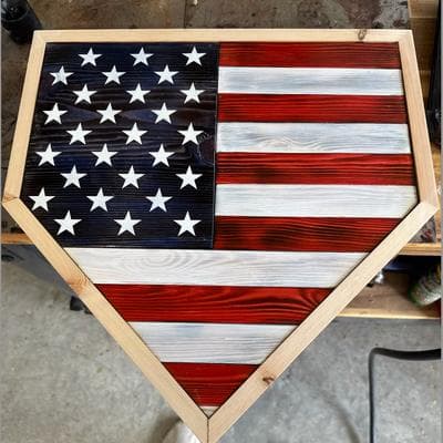 Wooden American flag home plate